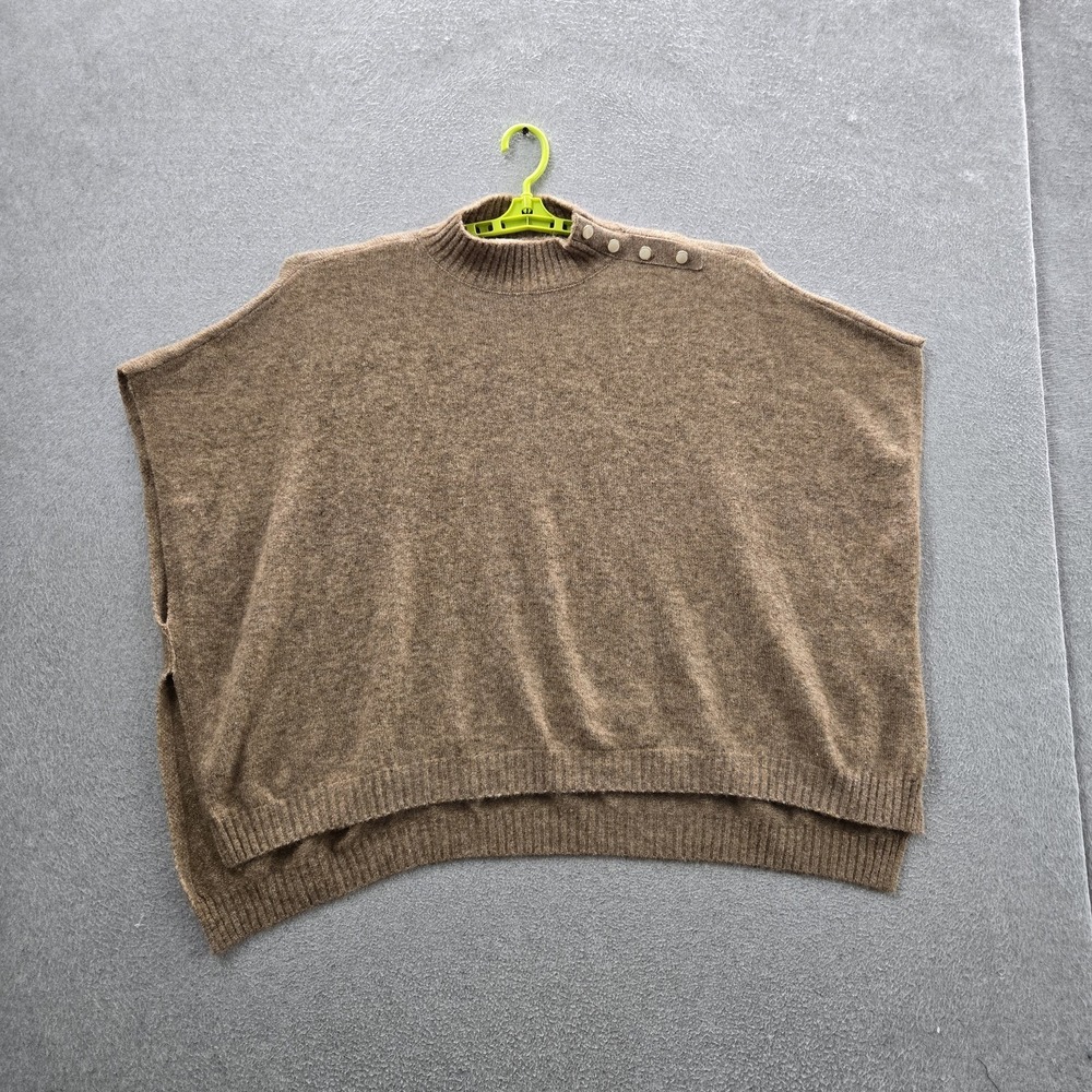 J.crew Women Sweater ONE SIZE Brown Polyester Wool Poncho Sweater Button